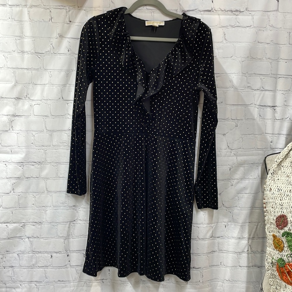 Michael Kors black velvet gold studded ruffled collar Small dress
